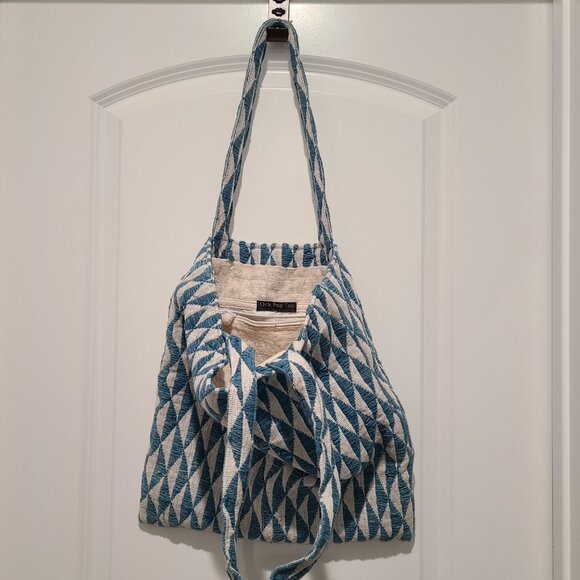 Vintage | Shoulder Bag | Light Blue + White diamond checker design | Ock Pop Tok - Picture 3 of 8